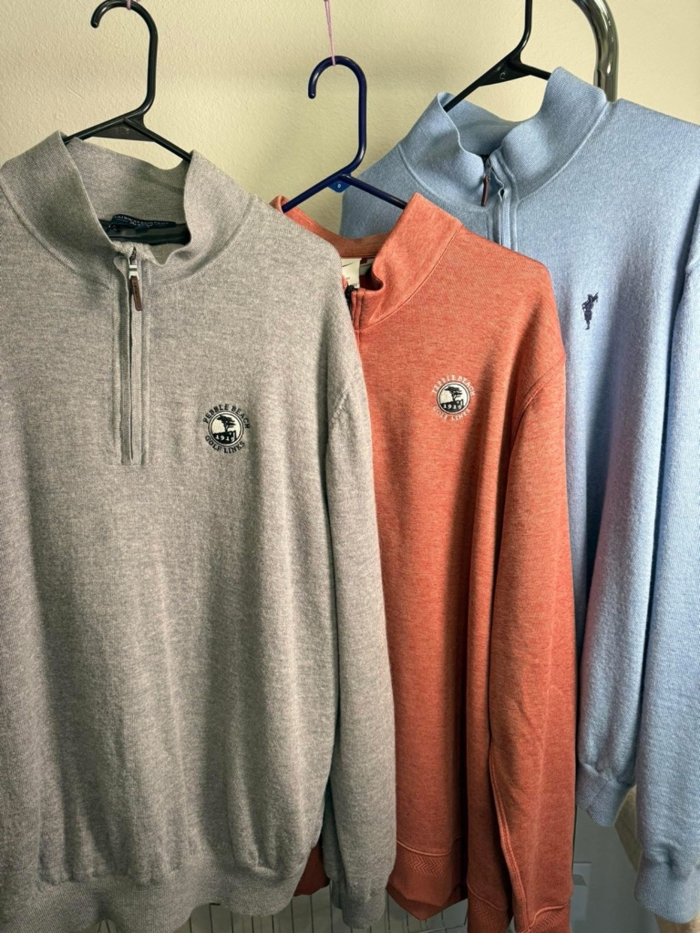 Men's XXL 2X Pebble Beach Quarter-Zip Golf Sweater Pullover - Gray, Rust & Blue